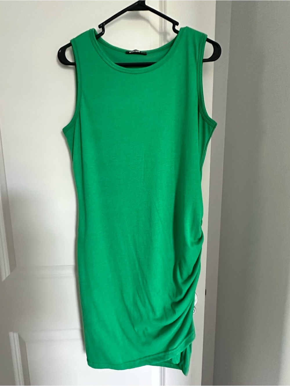 Sleeveless Green Midi Dress with Side Draping